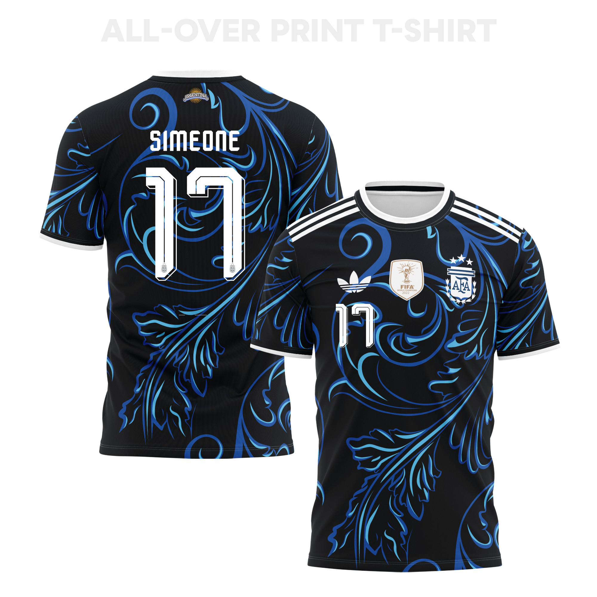 Giuliano Simeone 17 Argentina 2026 Away 3D T-Shirt Fully Printed – Unisex, Black - Jersey Teams