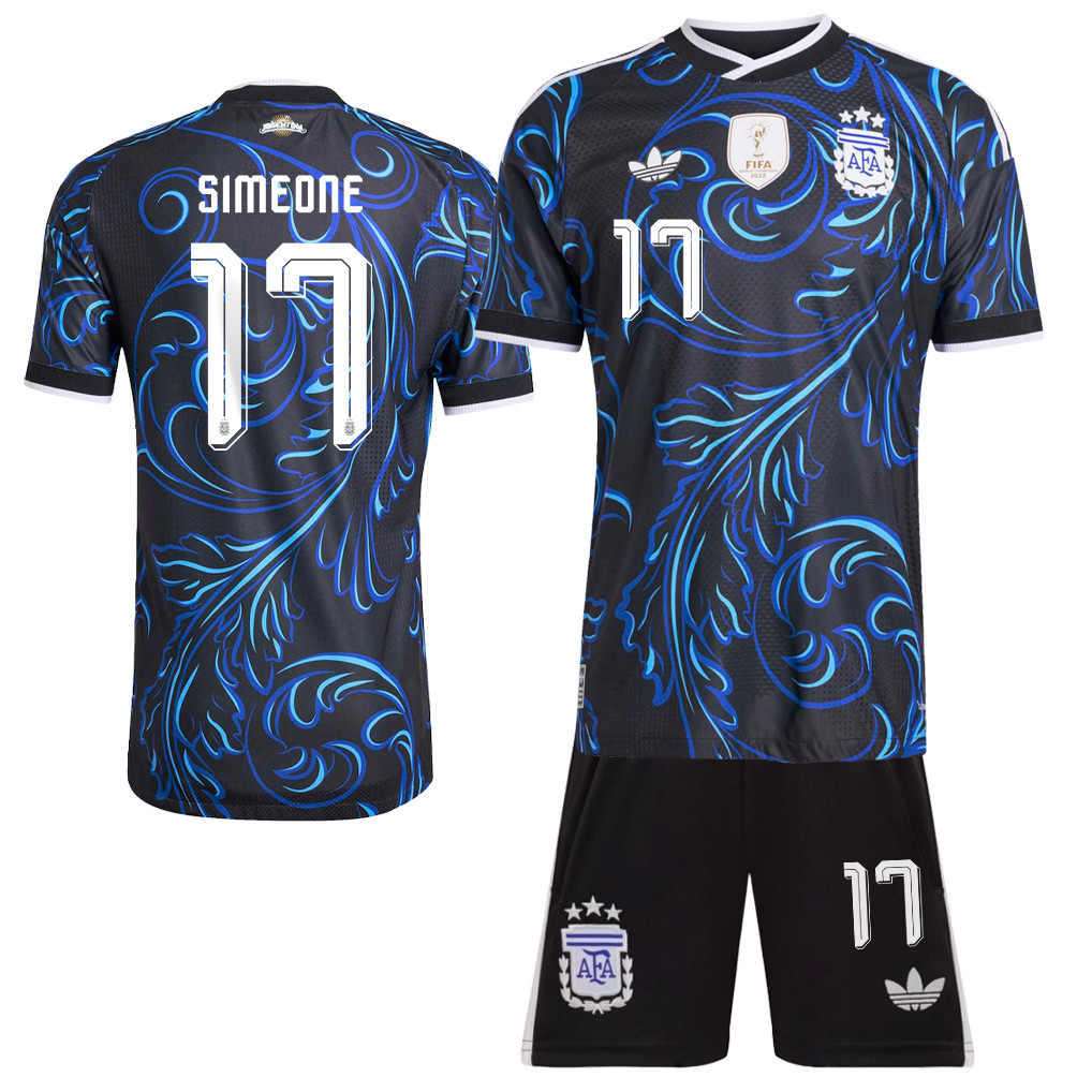 Giuliano Simeone 17 Argentina 2026 Away Men Jersey & Shorts Set – Black - Jersey Teams