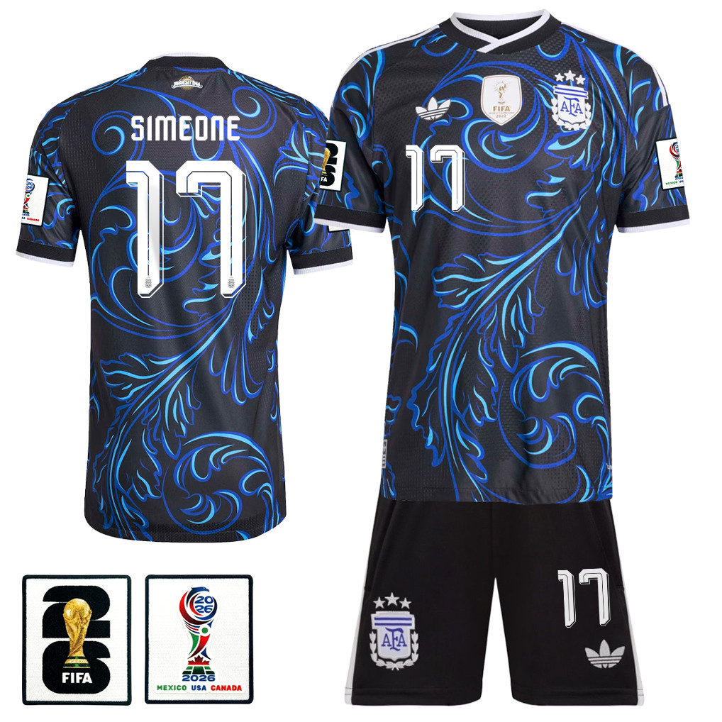 Giuliano Simeone 17 Argentina 2026 Away Men Jersey & Shorts Set – Black – Jersey Teams