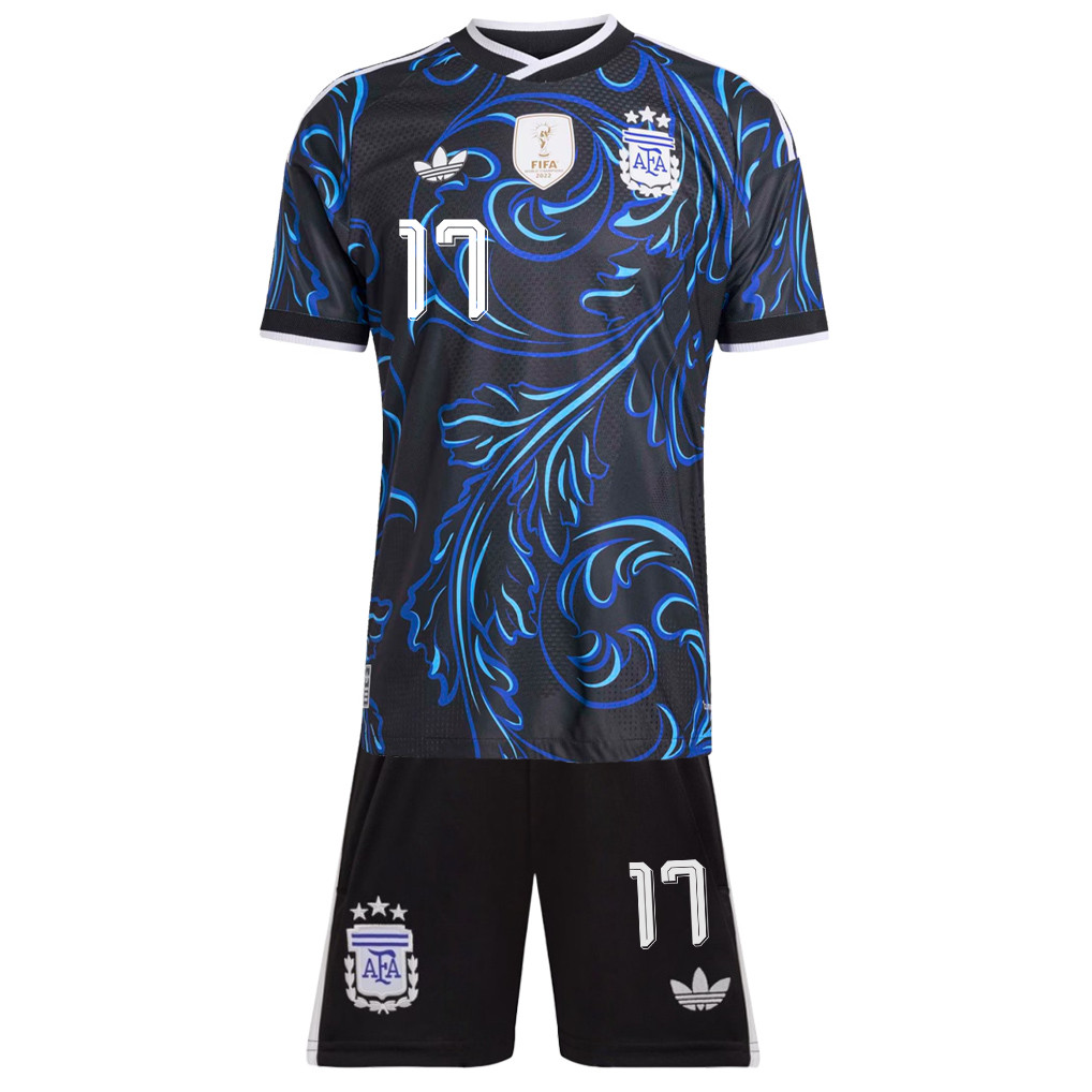 Giuliano Simeone 17 Argentina 2026 Away Men Jersey & Shorts Set – Black - Jersey Teams