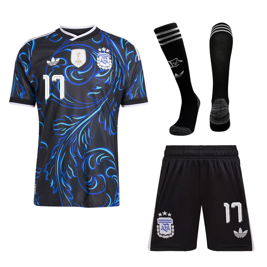 Giuliano Simeone 17 Argentina 2026 Away Men Kit Set – Black - Jersey Teams