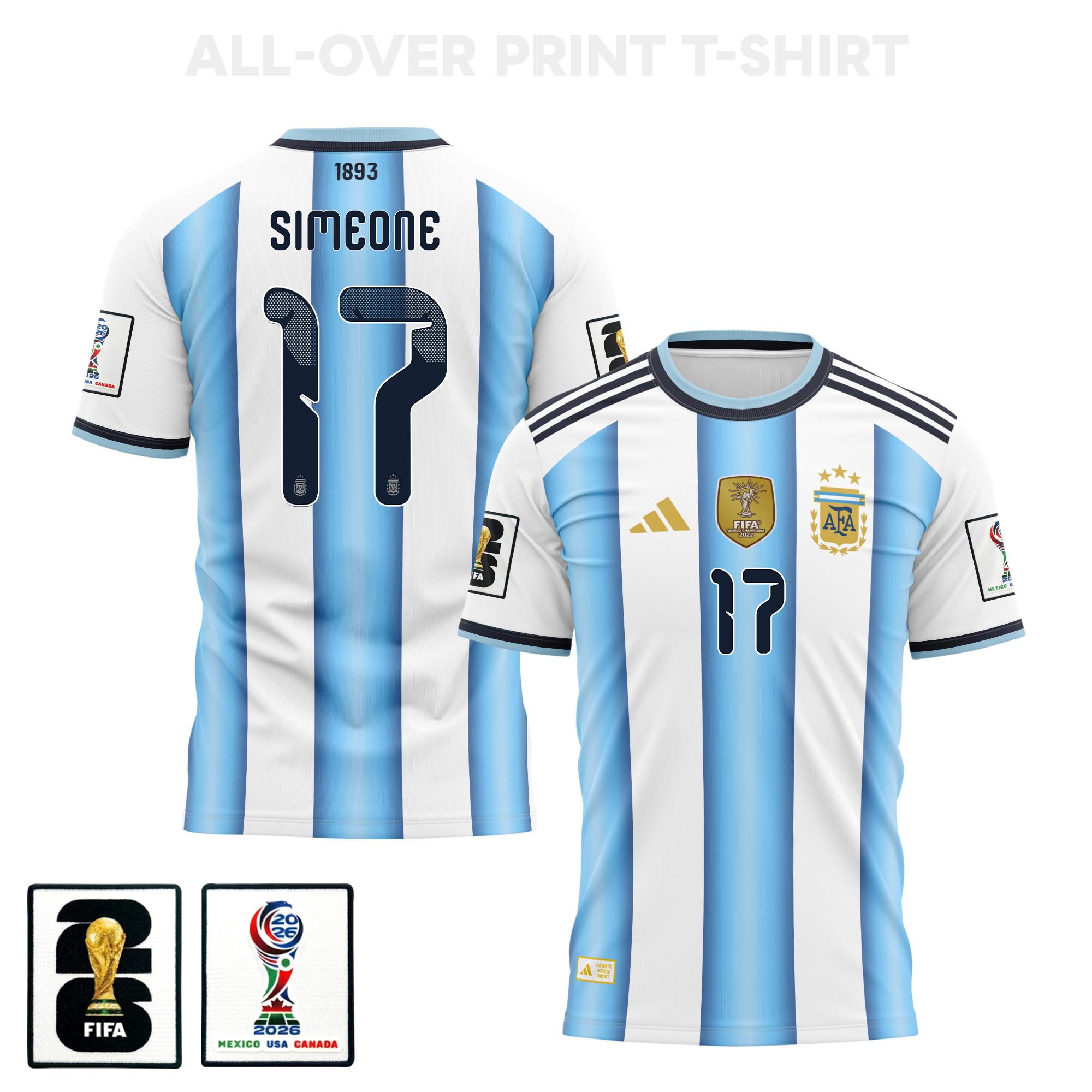 Giuliano Simeone 17 Argentina 2026 Home 3D T-Shirt Fully Printed – Unisex, White - Jersey Teams