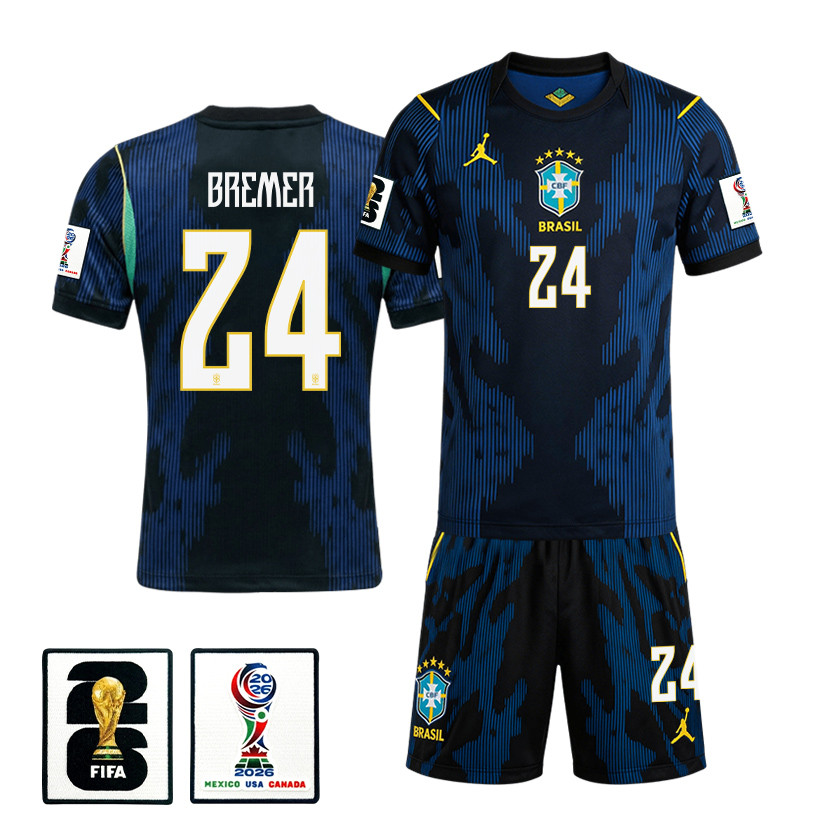 Gleison Bremer 24 Brazil 2026 Away Men Jersey & Shorts Set – Blue – Jersey Teams