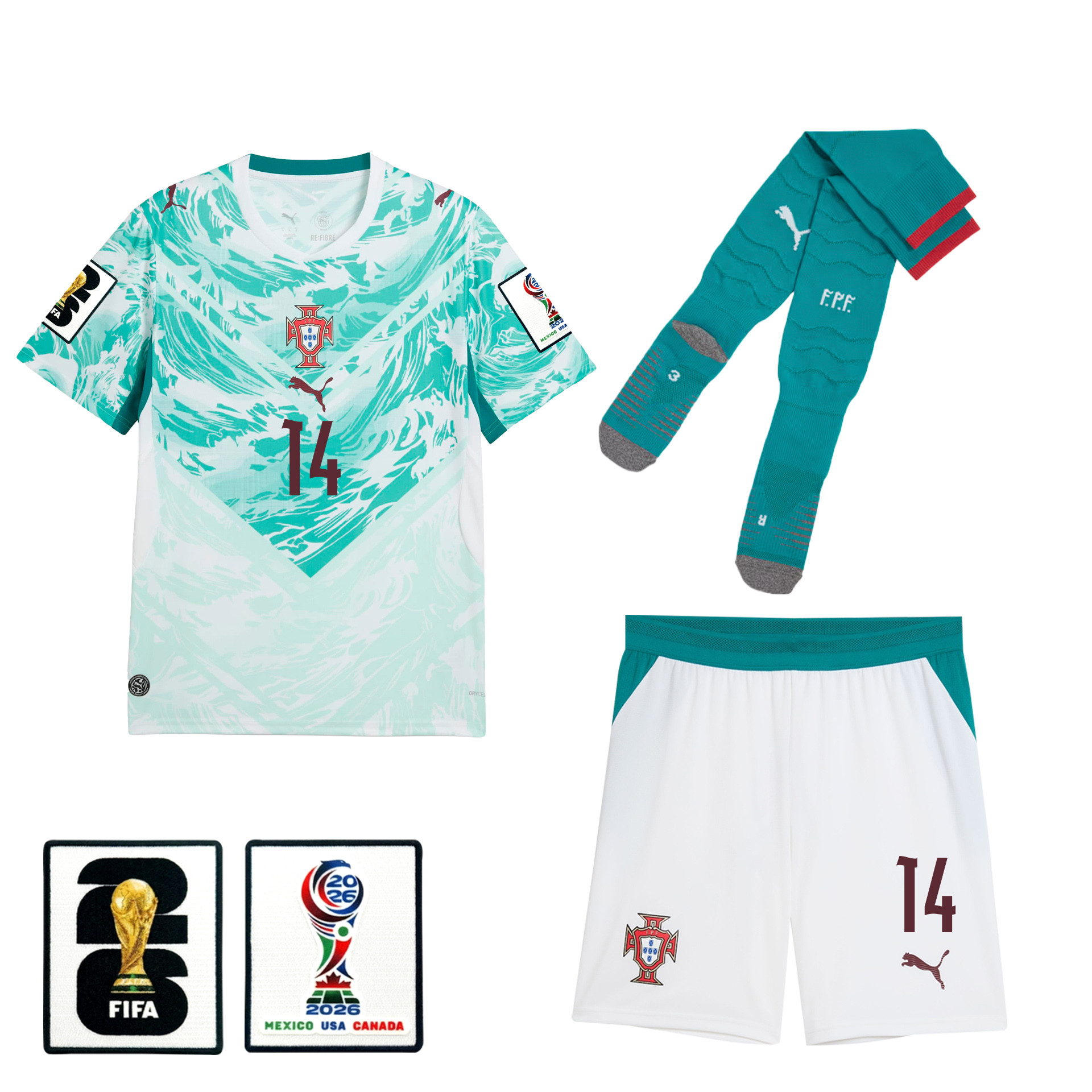 Gonçalo Inácio 14 Portugal 2026 Away Men Kit Set – White – Jersey Teams