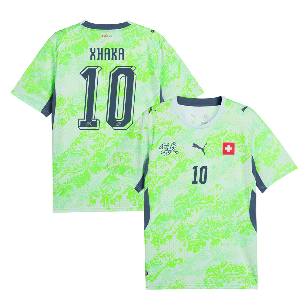 Granit Xhaka 10 Switzerland National Team 2026 Away Jersey - Men, Green - Jersey Teams
