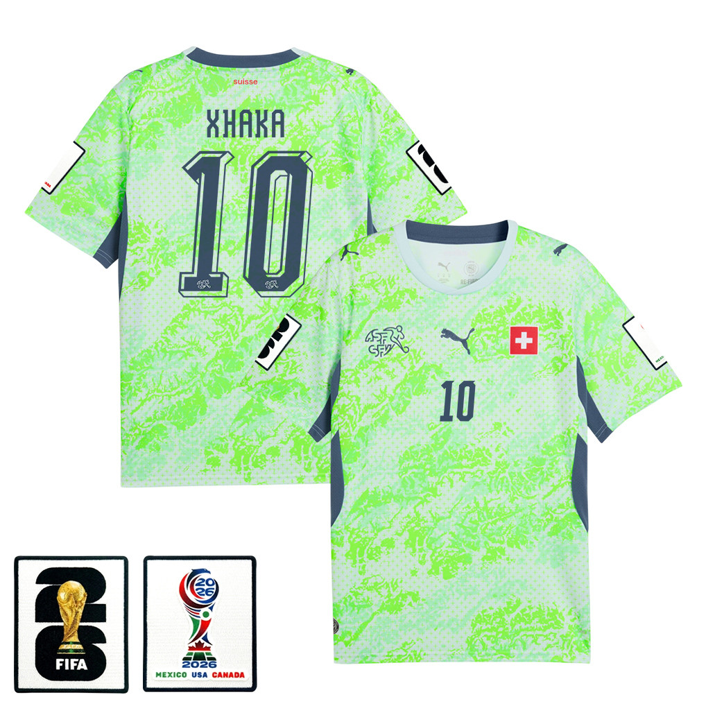 Granit Xhaka 10 Switzerland National Team 2026 x World Cup Patch Away Jersey - Men, Green - Jersey Teams