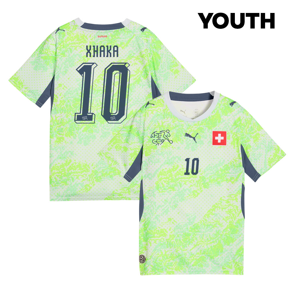 Granit Xhaka 10 Youth Switzerland National Team 2026 Away Jersey - Green - Jersey Teams