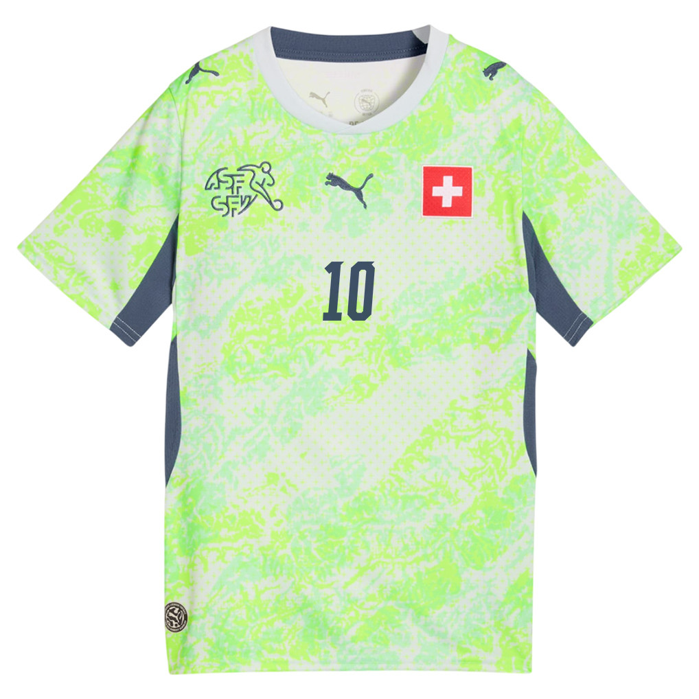 Granit Xhaka 10 Youth Switzerland National Team 2026 Away Jersey - Green - Jersey Teams