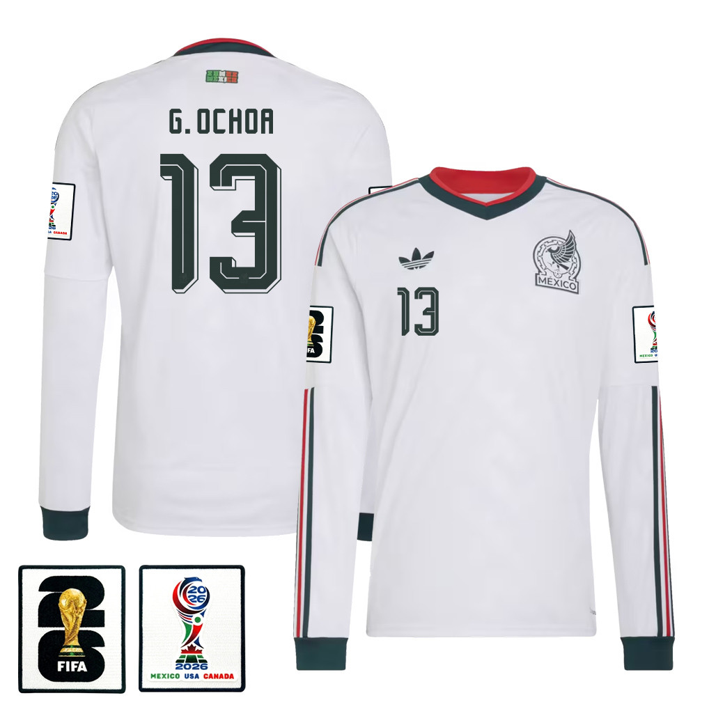Guillermo Ochoa 13 Mexico National Team 2026 Away Long Sleeve Jersey - White - Jersey Teams