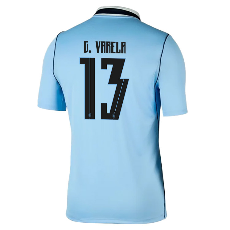 Gullermo Varela 13 Uruguay National Team 2026 x World Cup Patch Home Jersey - Blue, Men - Jersey Teams