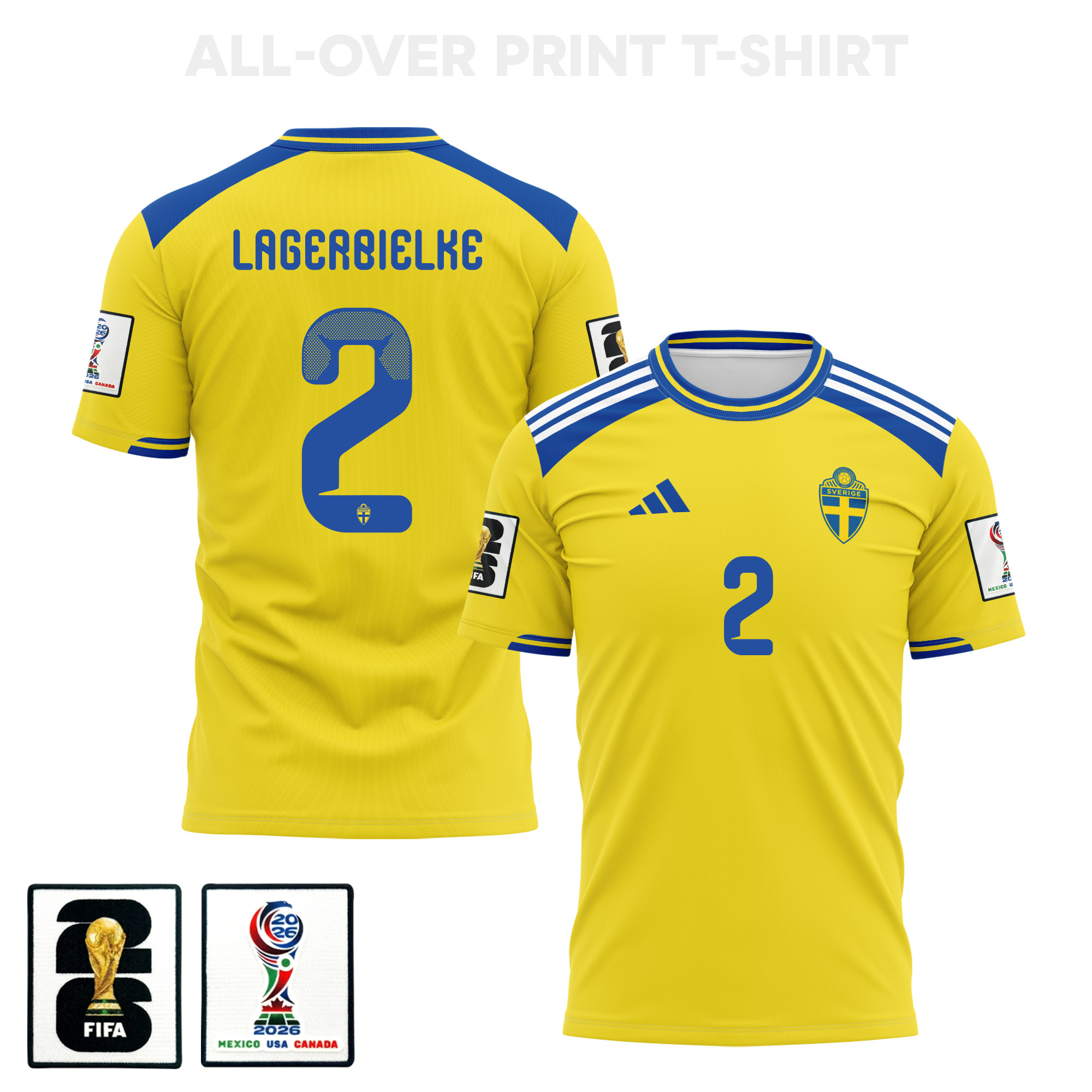 Gustaf Lagerbielke 2 Sweden 2026 Home 3D T-Shirt Fully Printed – Unisex, Yellow – Jersey Teams