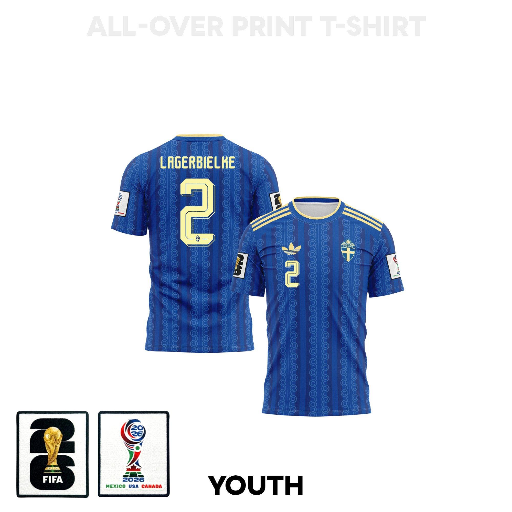 Gustaf Lagerbielke 2 Youth Sweden 2026 Away 3D T-shirt Fully Printed – Blue – Jersey Teams