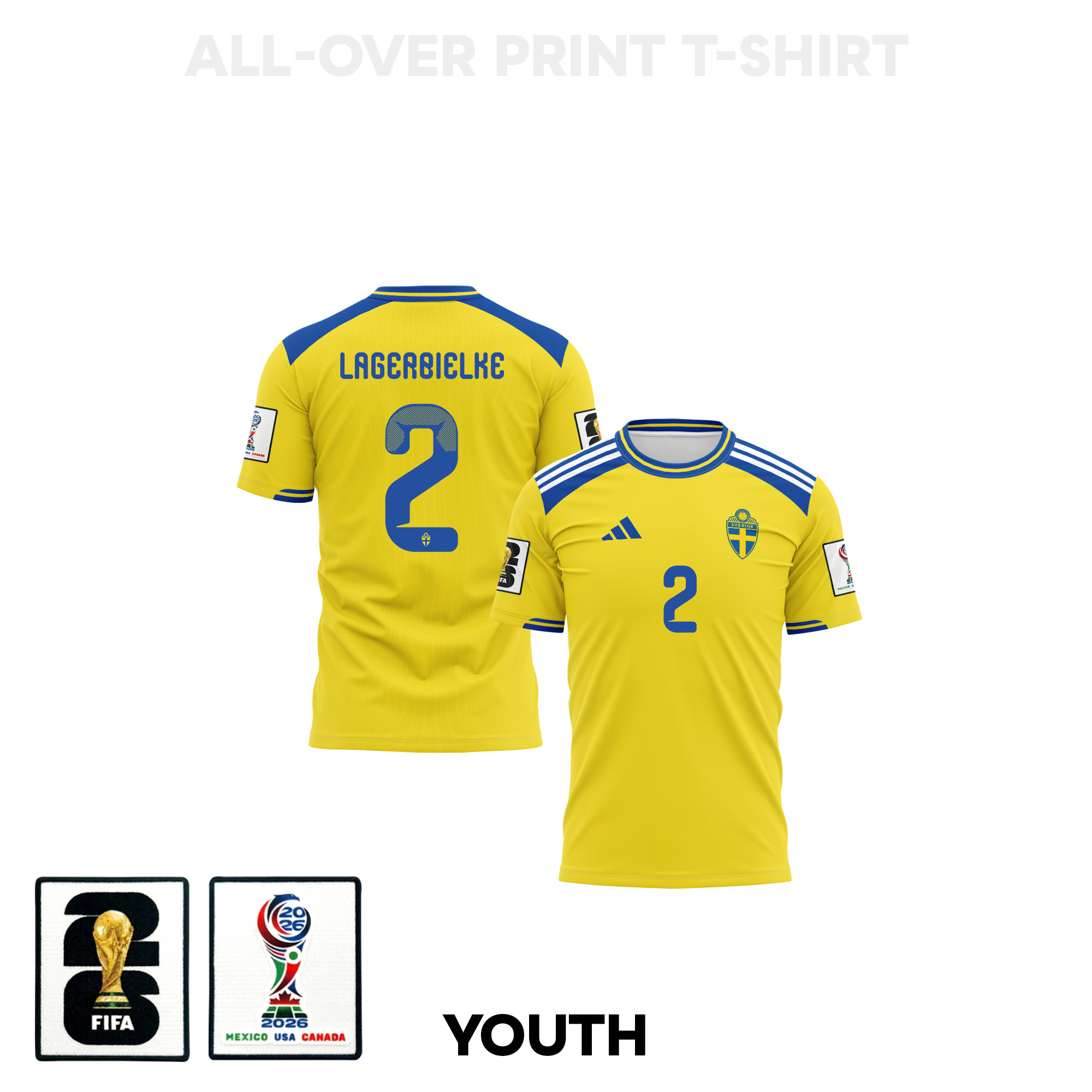Gustaf Lagerbielke 2 Youth Sweden 2026 Home 3D T-shirt Fully Printed – Yellow – Jersey Teams