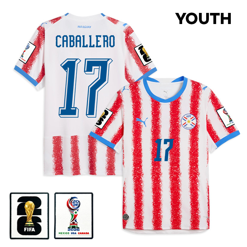 Gustavo Caballero 17 Youth Paraguay National Team 2026 Home Jersey - White/Red - Jersey Teams