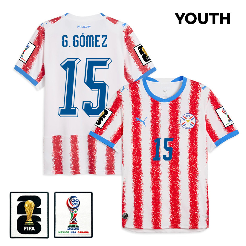 Gustavo Gómez 15 Youth Paraguay National Team 2026 Home Jersey - White/Red - Jersey Teams