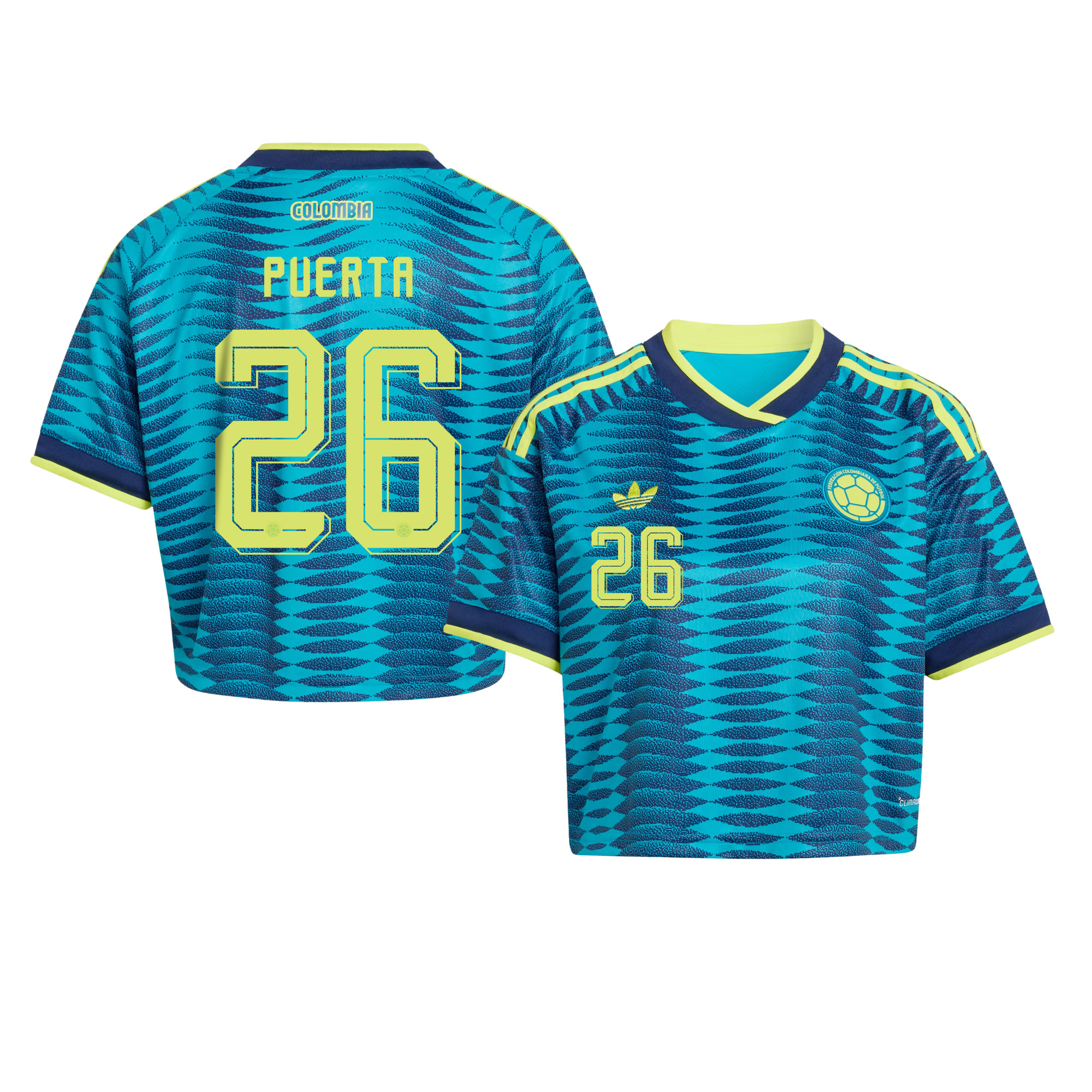 Gustavo Puerta 26 Colombia 2026 Away Women’s Cropped Jersey - Turquoise - Jersey Teams