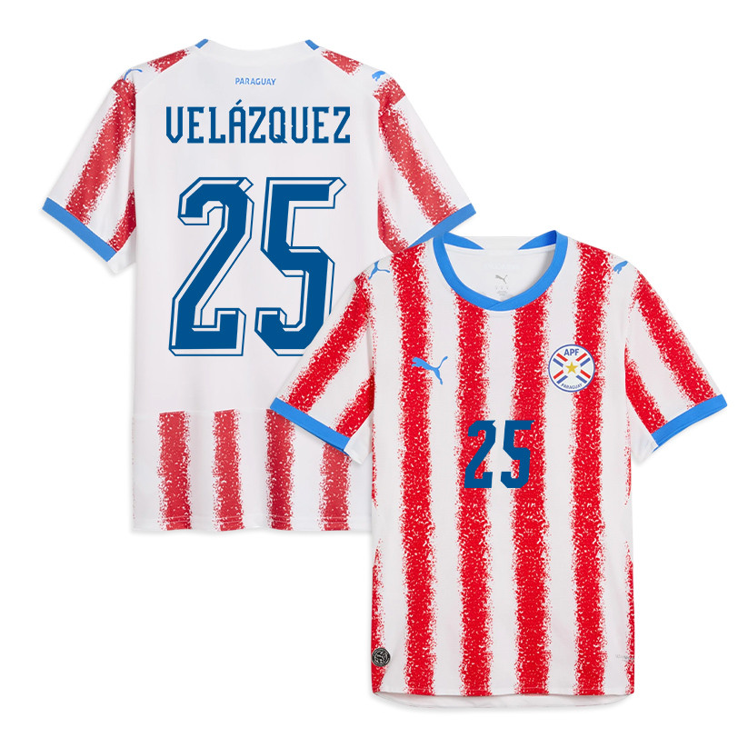 Gustavo Velázquez 25 Paraguay National Team 2026 Home Jersey - White/Red, Men - Jersey Teams