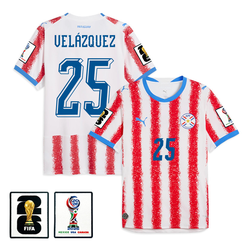 Gustavo Velázquez 25 Paraguay National Team 2026 Home Jersey - White/Red, Men - Jersey Teams