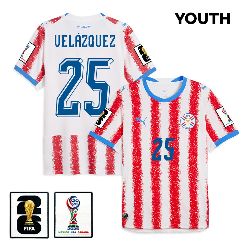 Gustavo Velázquez 25 Youth Paraguay National Team 2026 Home Jersey - White/Red - Jersey Teams