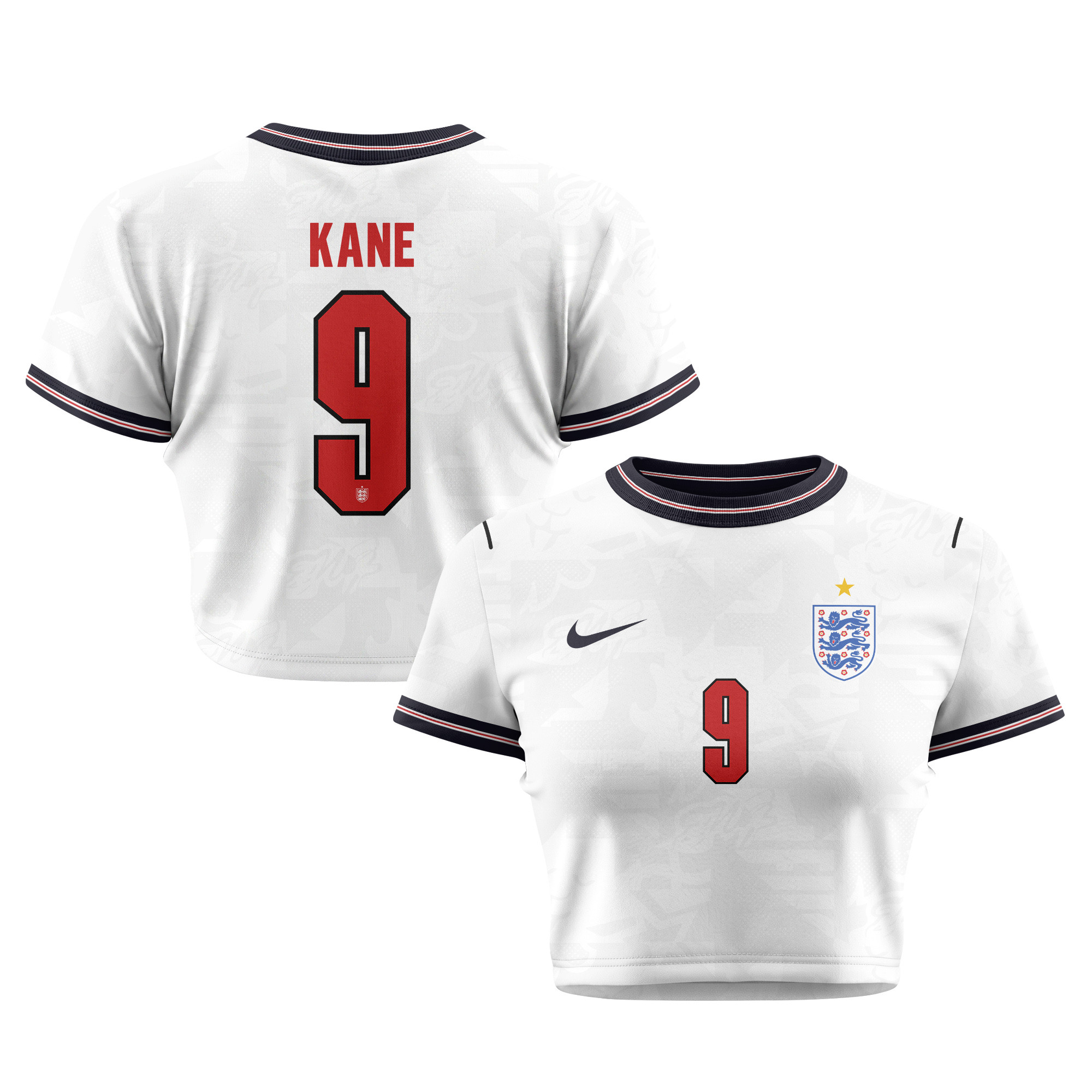 Harry Kane 9 England 2026 Women's Home All-Over Print Cropped Jersey - White - Jersey Teams