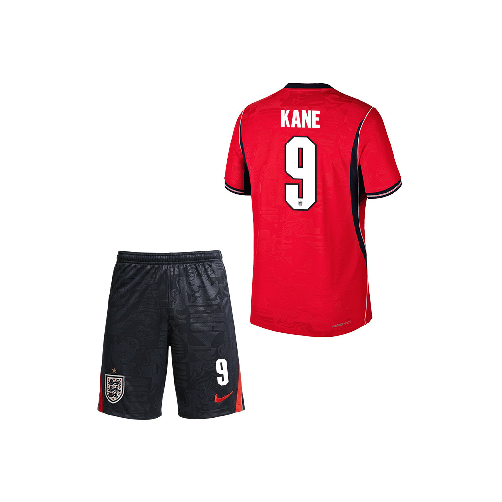 Harry Kane 9 England 2026 YOUTH Away Jersey & Shorts Set - Red/Black - Jersey Teams