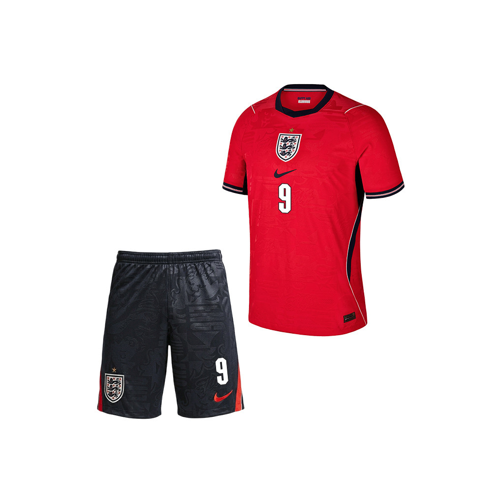 Harry Kane 9 England 2026 YOUTH Away Jersey & Shorts Set - Red/Black - Jersey Teams
