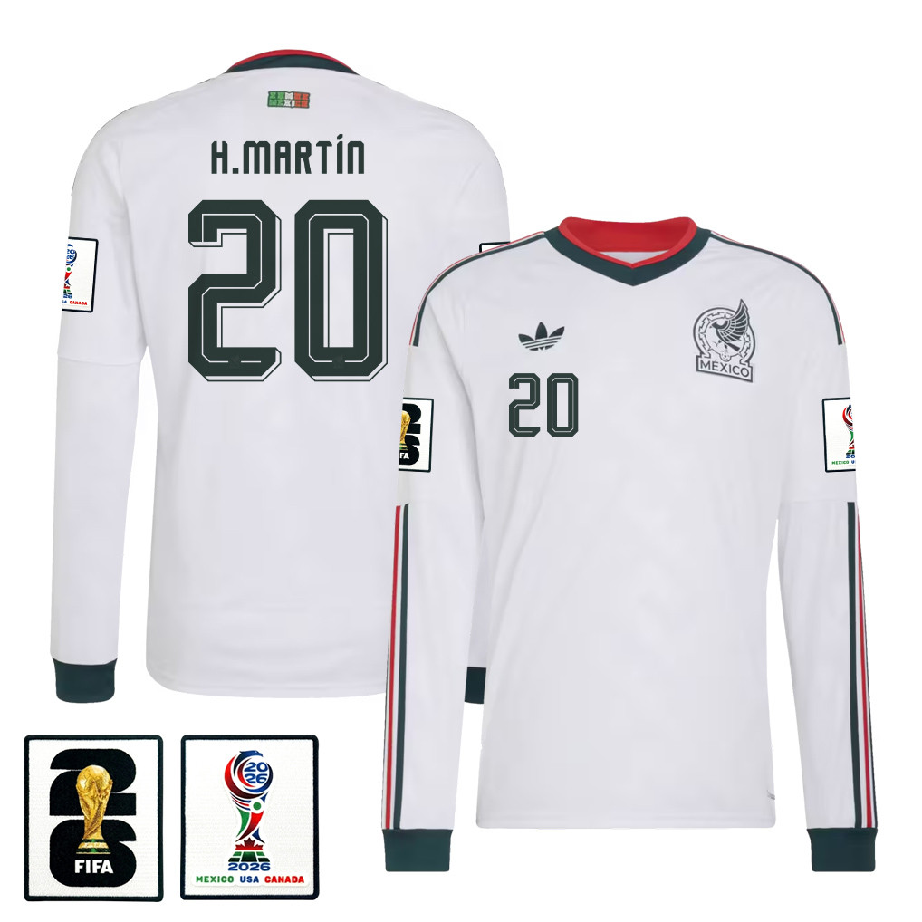 Henry Martín 20 Mexico National Team 2026 Away Long Sleeve Jersey - White - Jersey Teams