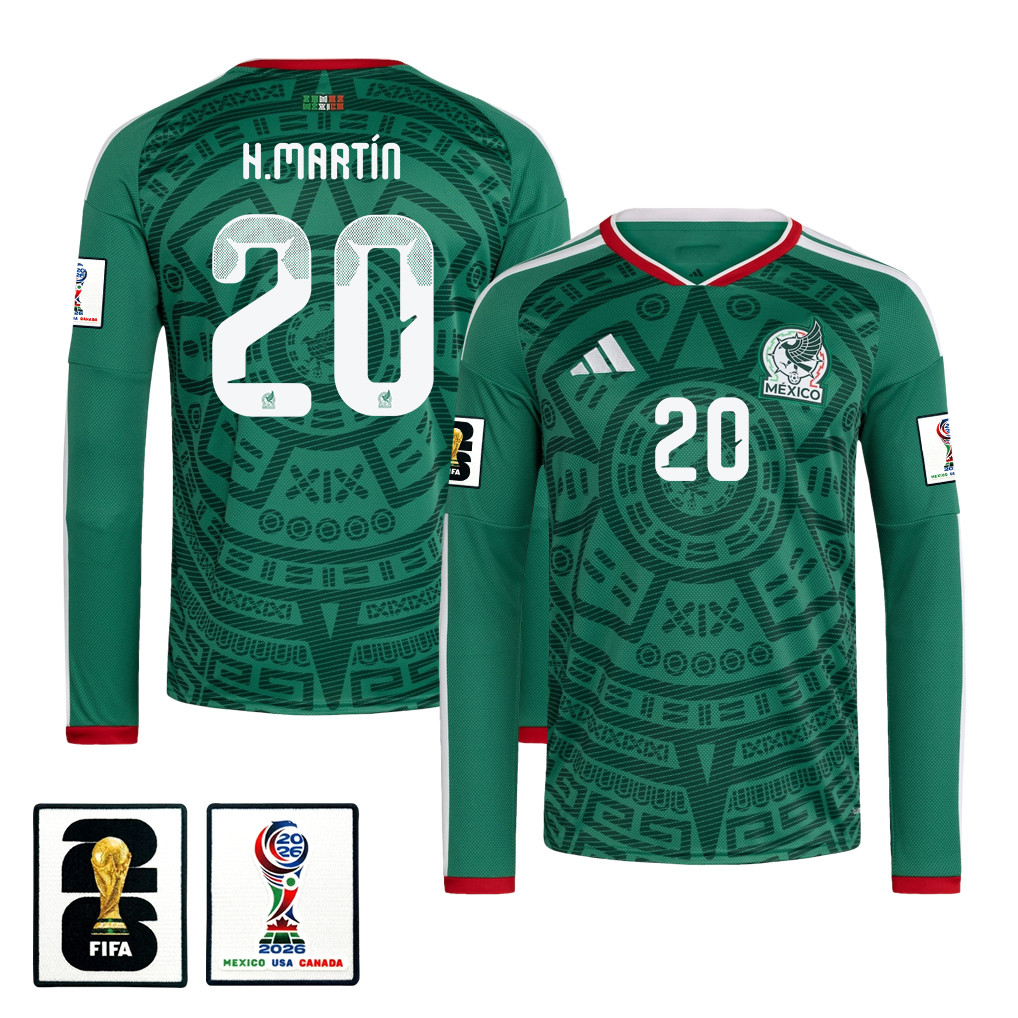 Henry Martín 20 Mexico National Team 2026 Home Long Sleeve Jersey - Green - Jersey Teams