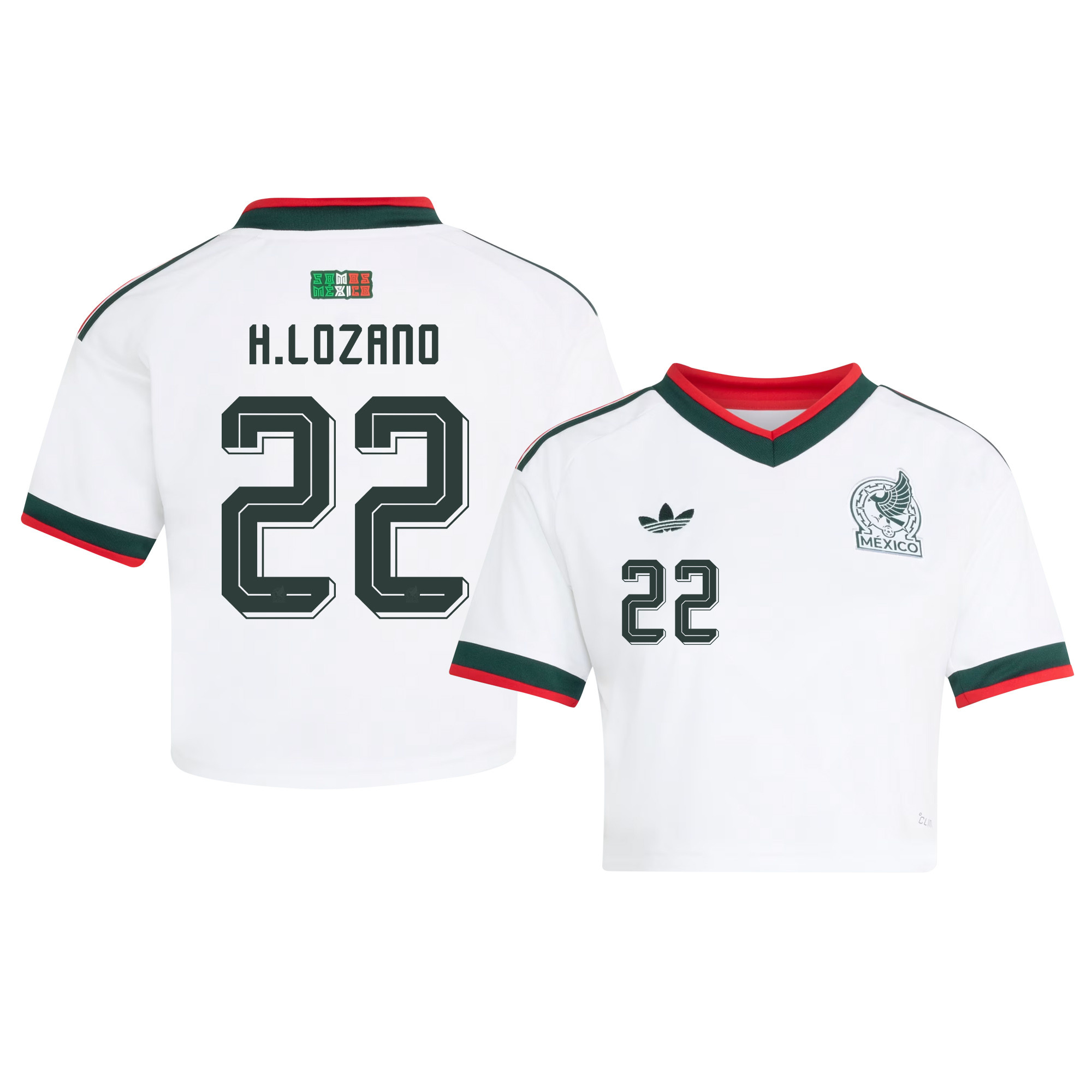 Hirving Lozano 22 Mexico 2026 Away Women’s Cropped Jersey - White - Jersey Teams