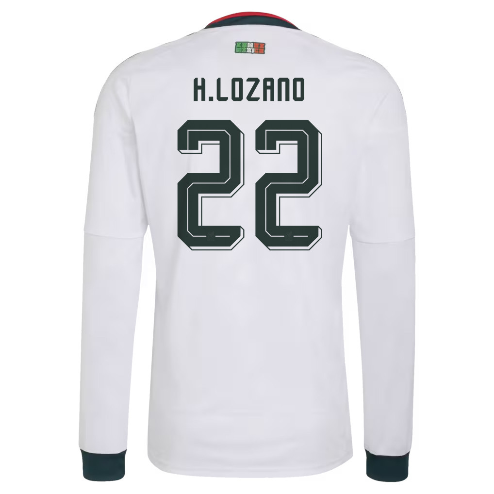 Hirving Lozano 22 Mexico National Team 2026 Away Long Sleeve Jersey - White - Jersey Teams