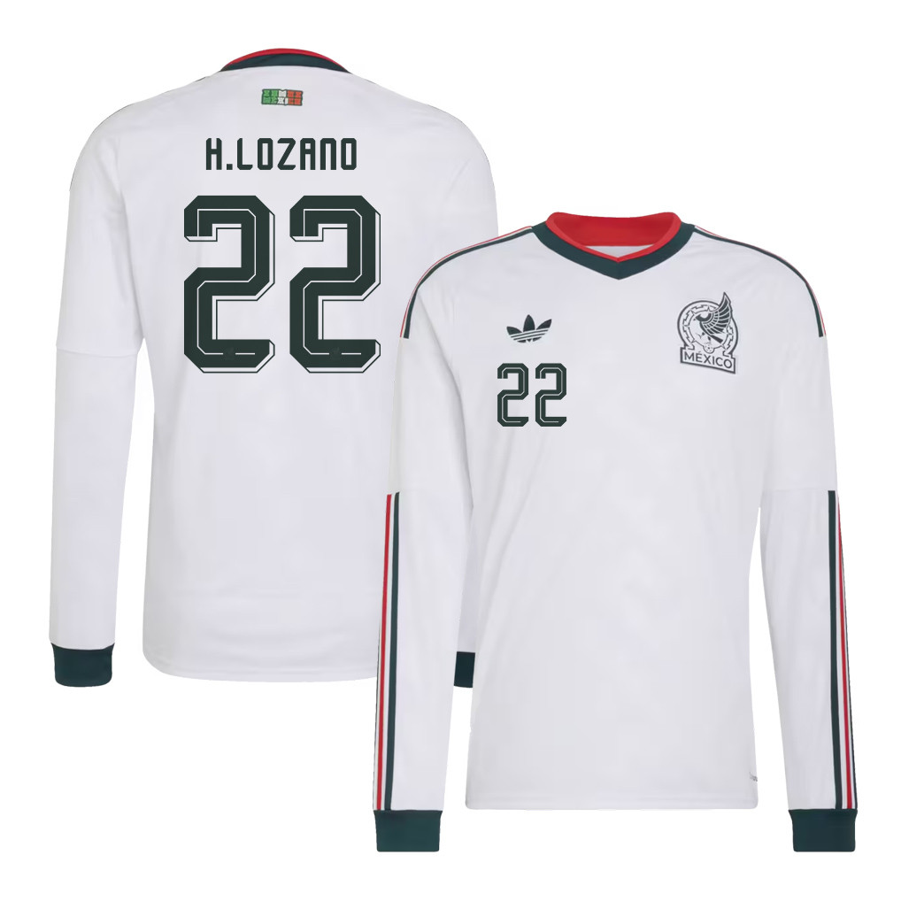 Hirving Lozano 22 Mexico National Team 2026 Away Long Sleeve Jersey - White - Jersey Teams