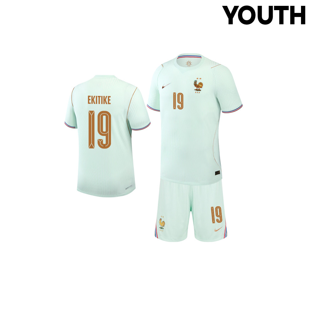 Hugo Ekitike 19 France 2026 YOUTH Away Jersey & Shorts Set - Green - Jersey Teams
