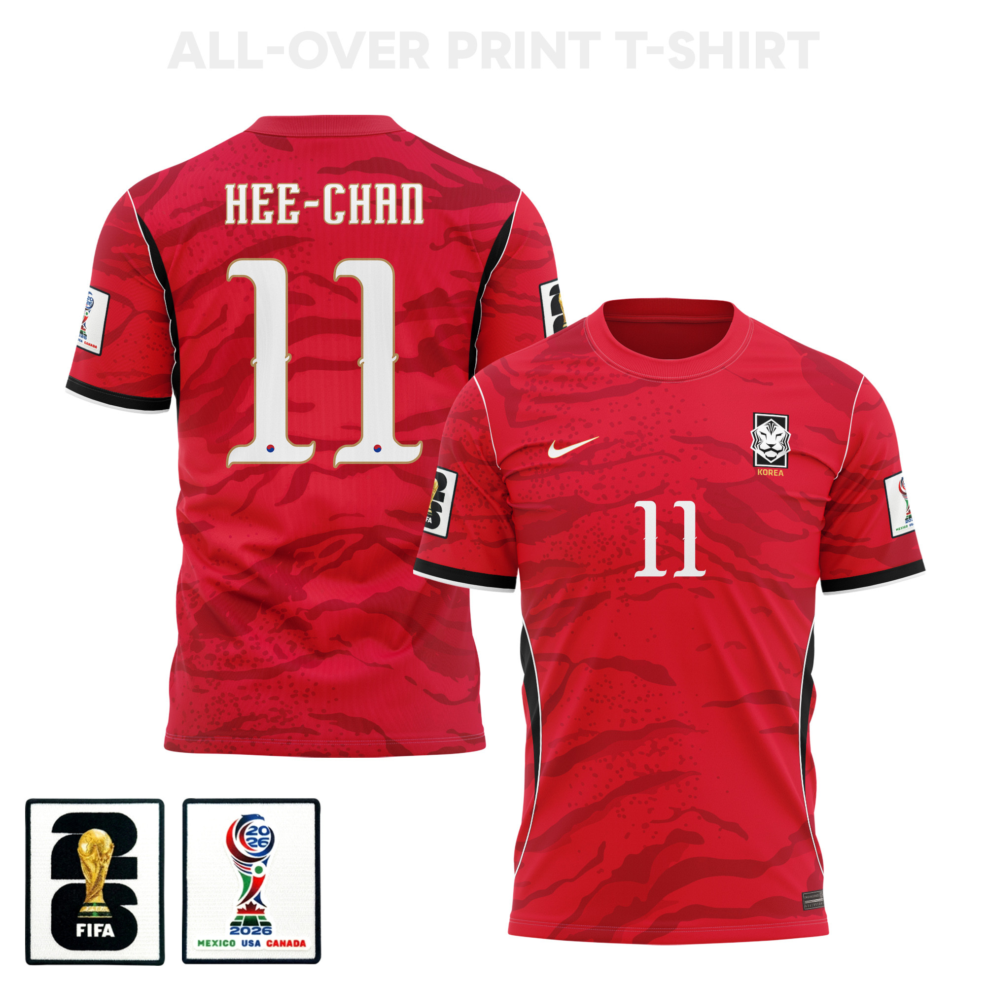 Hwang Hee-chan 11 South Korea 2026 Home 3D T-Shirt Fully Printed – Unisex, Red – Jersey Teams