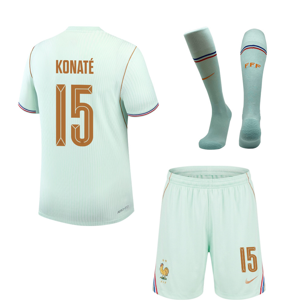 Ibrahima Konaté 15 France 2026 Away Men Kit Set – Green - Jersey Teams