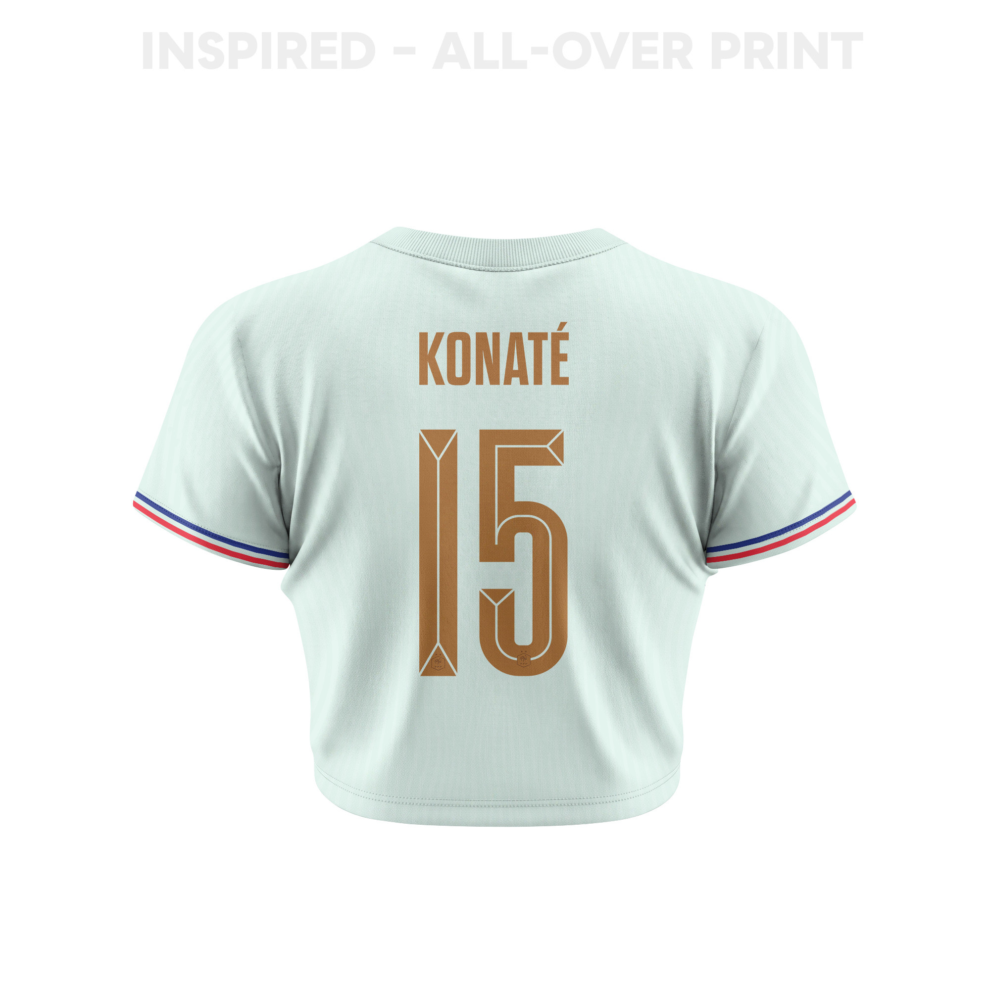 Ibrahima Konaté 15 France 2026 Women's Away All-Over Print Cropped Jersey - Green - Jersey Teams