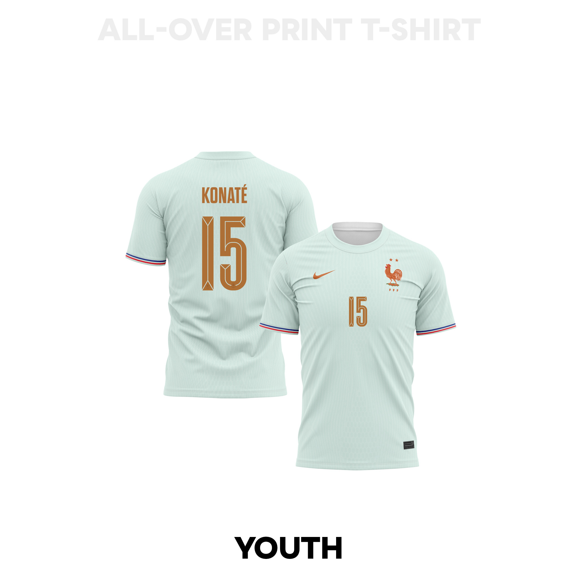 Ibrahima Konaté 15 Youth France 2026 Away 3D T-shirt Fully Printed – Green - Jersey Teams