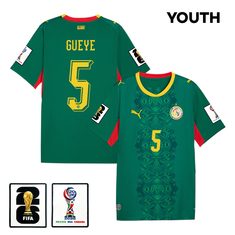 Idrissa Gueye 5 Youth Senegal National Team 2026 Away Jersey - Green - Jersey Teams