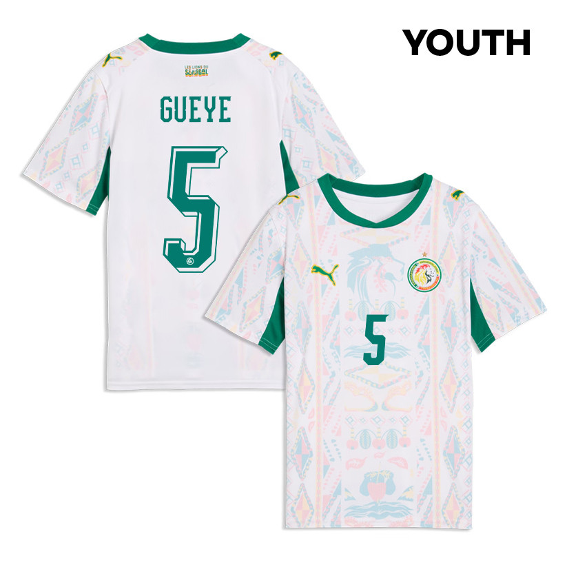 Idrissa Gueye 5 Youth Senegal National Team 2026 Home Jersey - White - Jersey Teams