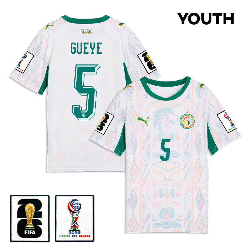 Idrissa Gueye 5 Youth Senegal National Team 2026 Home Jersey - White - Jersey Teams