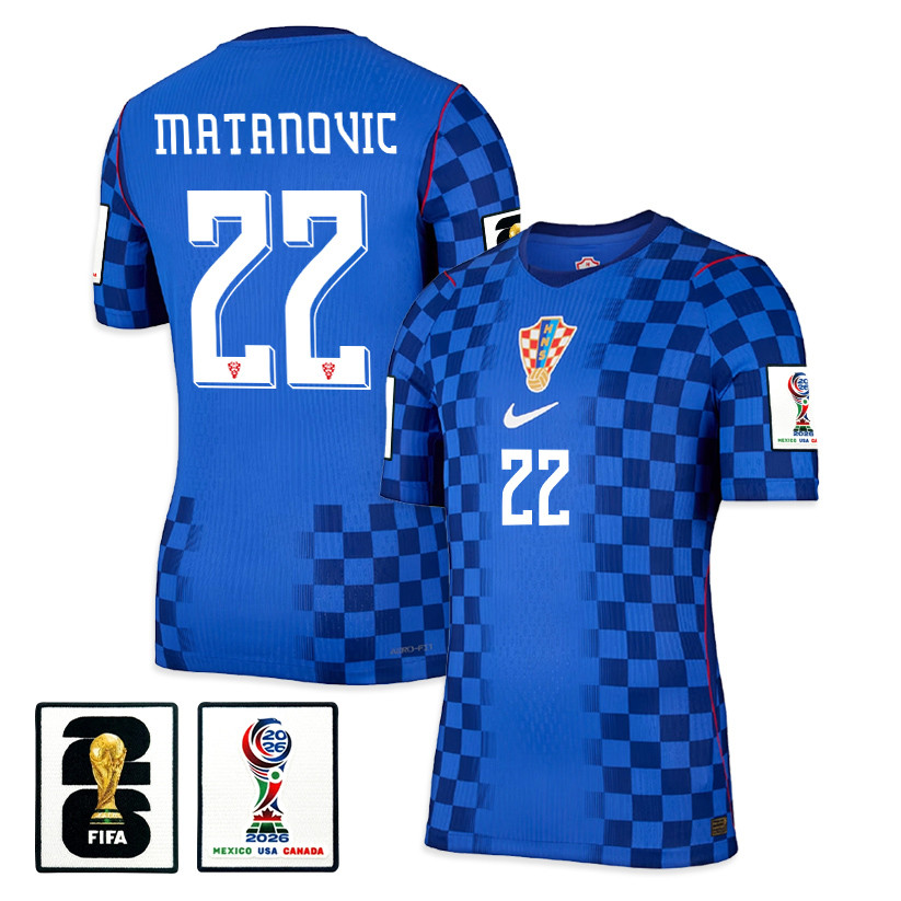 Igor Matanovic 22 Croatia National Team 2026 x World Cup Patch Away Jersey - Blue, Men - Jersey Teams