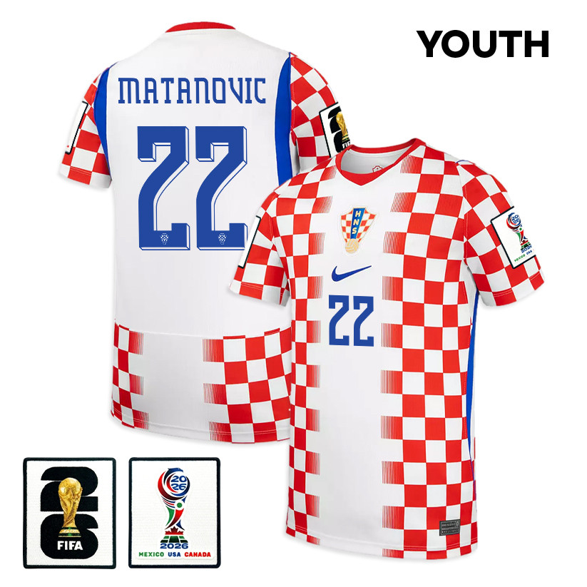 Igor Matanovic 22 Youth Croatia National Team 2026 Home Jersey - White/ Red - Jersey Teams