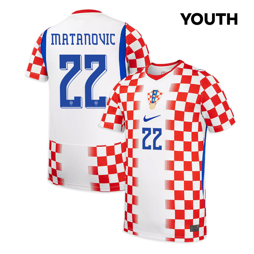 Igor Matanovic 22 Youth Croatia National Team 2026 Home Jersey - White/ Red - Jersey Teams