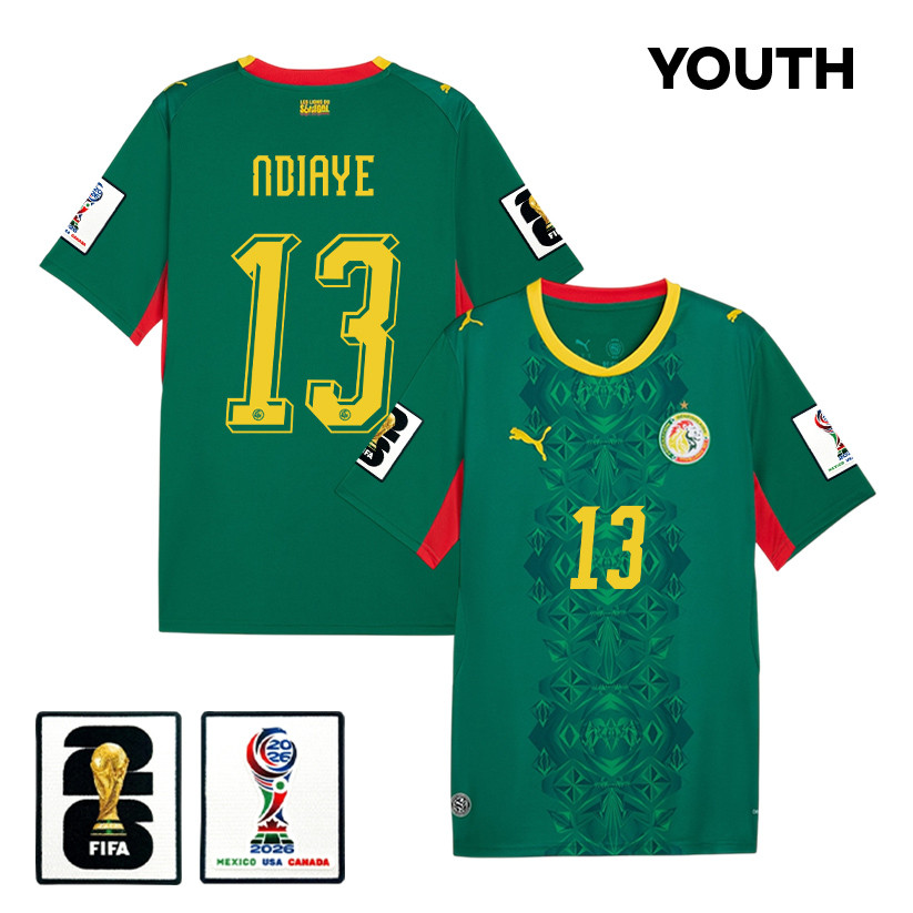 Iliman Ndiaye 13 Youth Senegal National Team 2026 Away Jersey - Green - Jersey Teams