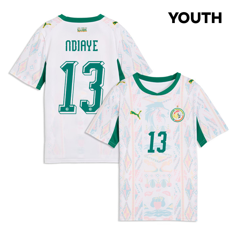 Iliman Ndiaye 13 Youth Senegal National Team 2026 Home Jersey - White - Jersey Teams