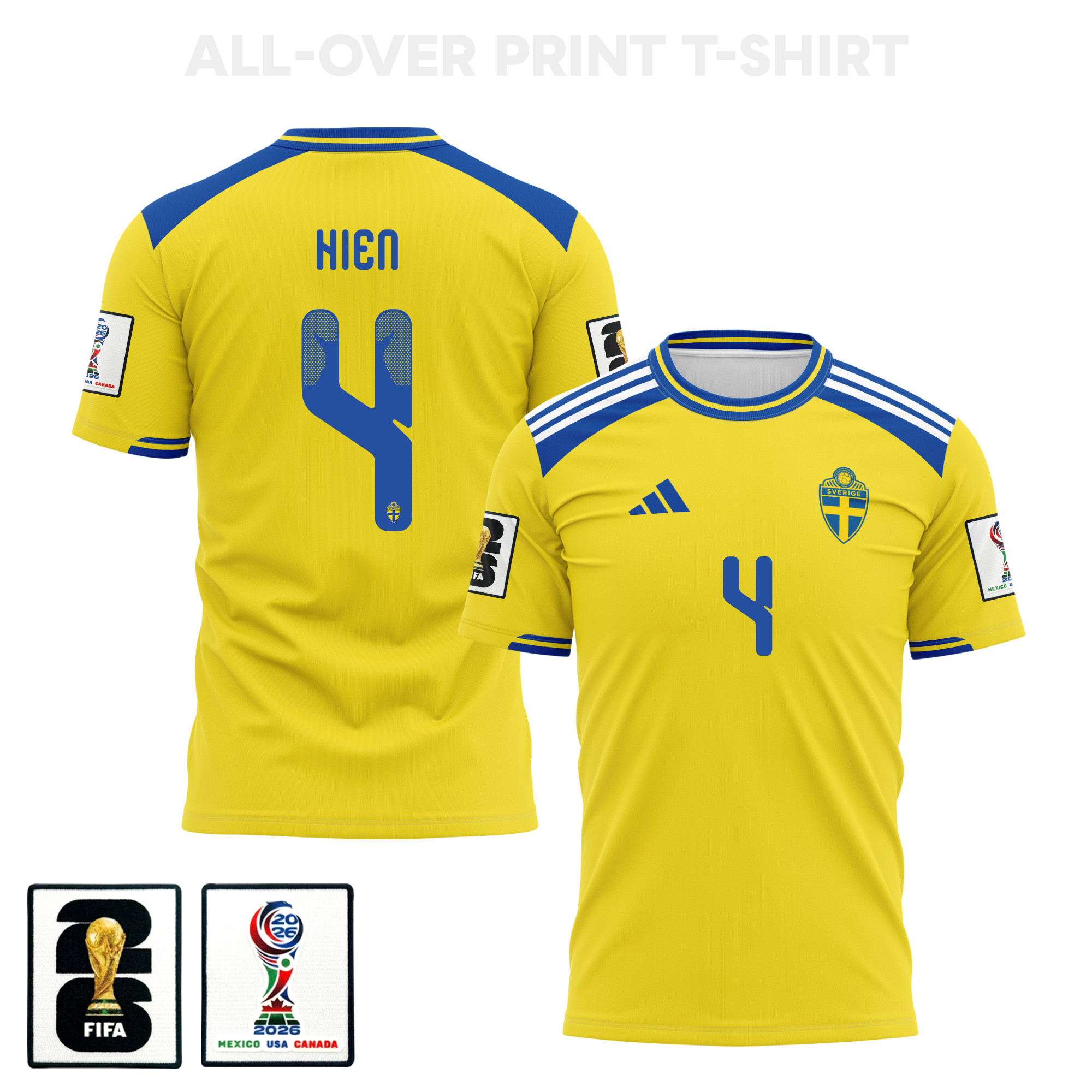 Isak Hien 4 Sweden 2026 Home 3D T-Shirt Fully Printed – Unisex, Yellow – Jersey Teams