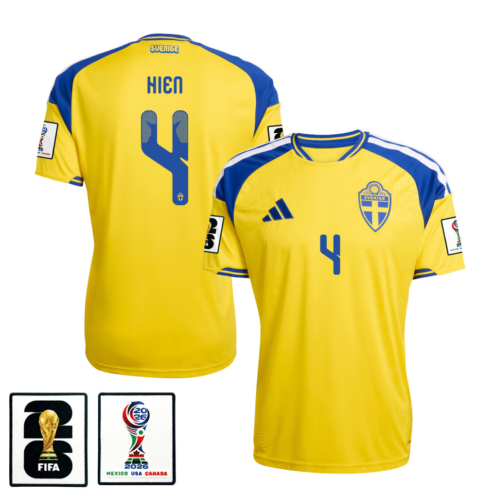 Isak Hien 4 Sweden National Team 2026 x World Cup Patch Home Jersey - Yellow, Men - Jersey Teams