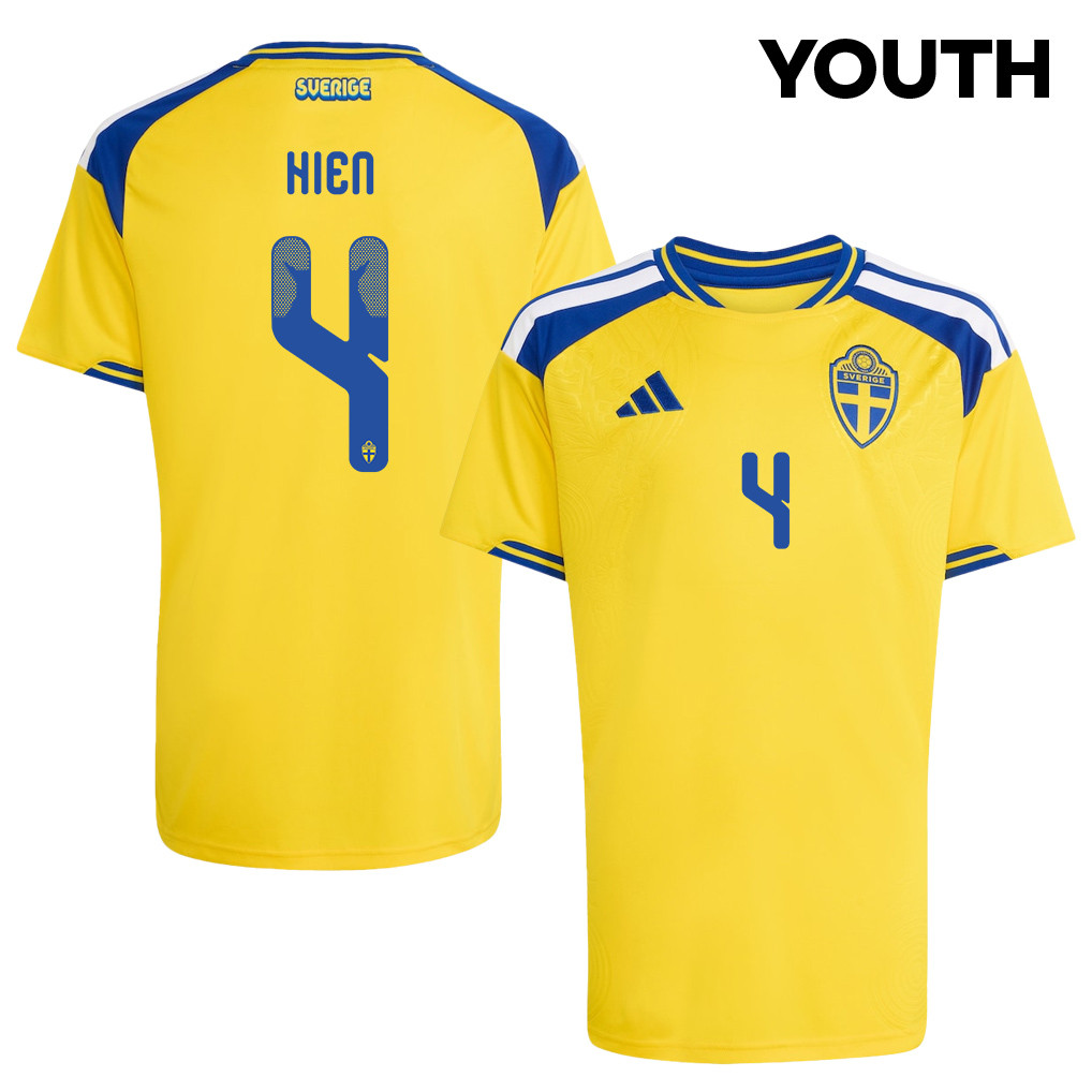 Isak Hien 4 Youth Sweden National Team 2026 Home Jersey - Yellow - Jersey Teams