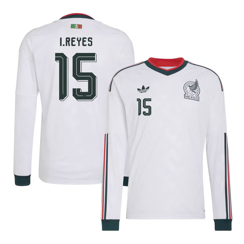 Israel Reyes 15 Mexico National Team 2026 Away Long Sleeve Jersey - White - Jersey Teams
