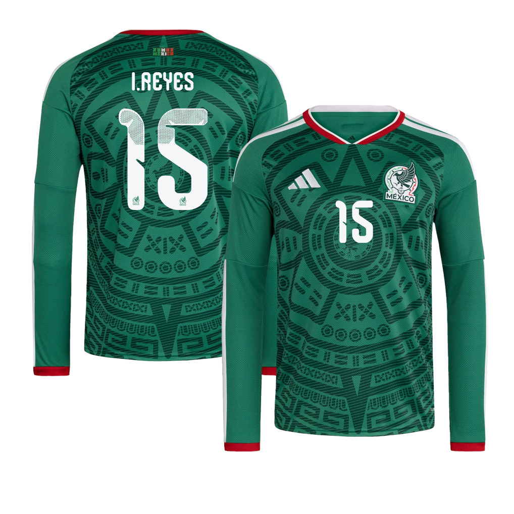 Israel Reyes 15 Mexico National Team 2026 Home Long Sleeve Jersey - Green - Jersey Teams
