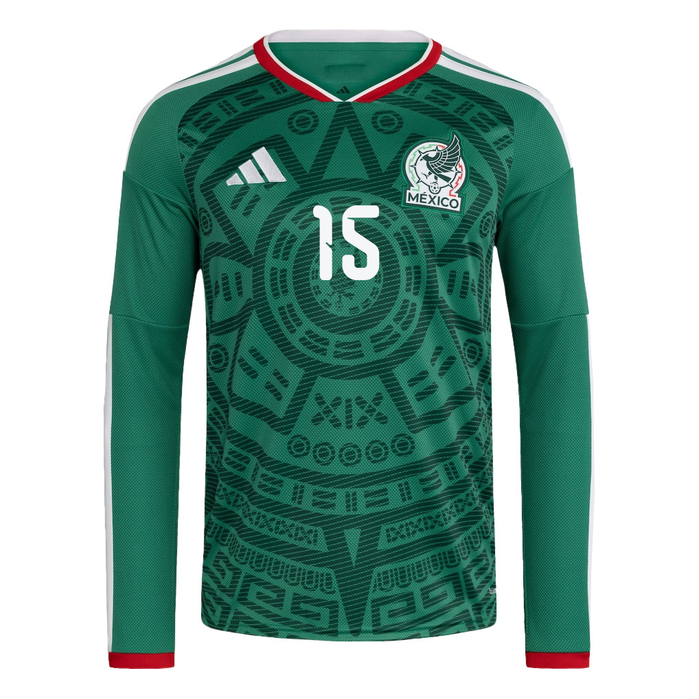 Israel Reyes 15 Mexico National Team 2026 Home Long Sleeve Jersey - Green - Jersey Teams